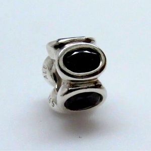 Pandora Black Oval Lights CZ Sterling Charm #790311CZ. Rare Excellent Authentic
